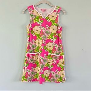 Lilly Pulitzer Pink Green Floral Terry Cloth Cover Up Dress